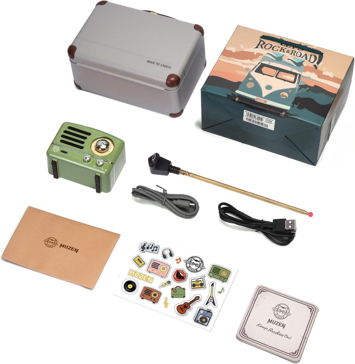 Muzen Muzen Portable Bluetooth Speaker, OTR Metal Vintage Small Wireless Speaker, FM Retro Radio with Antenna AUX, High Fidelity Stereo Audio with Suitcase, for Gift Home Outdoor