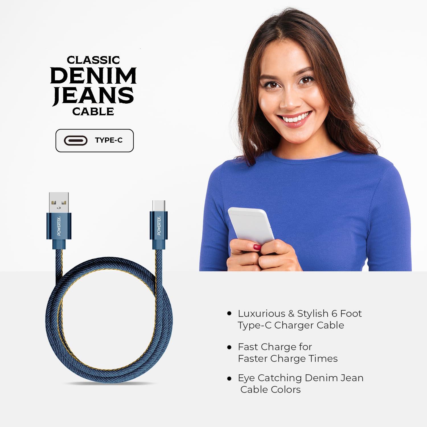 LIQUIPEL LIQUIPEL Powertek Type-C Fast Charger Cable, 6ft USB to Type-C for Galaxy, MacBook, and More, Denim (Blue)