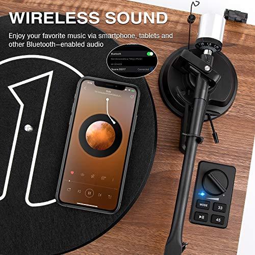 1 BY ONE 1 BY ONE Bluetooth Turntable HiFi System with 36 Watt Bookshelf Speakers, Patend Designed Vinyl Record Player with Magnetic Cartridge, Bluetooth Playback and Auto Off