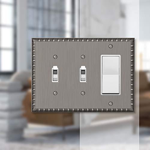 AMERELLE Amerelle Egg & Dart Double Toggle/Single Rocker Cast Metal Wallplate in Antique Nickel
