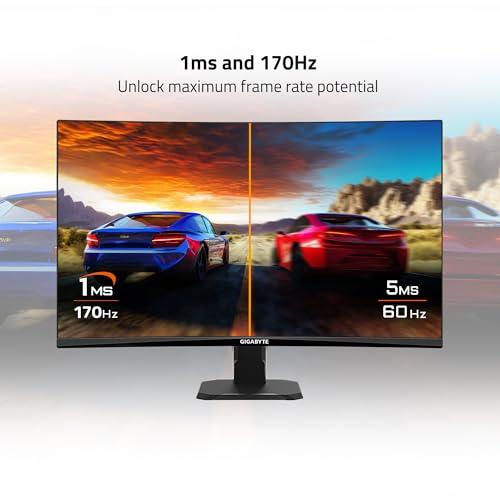 GIGABYTE GIGABYTE GS27QC 27" 165Hz 1440P Curved Gaming Monitor, 2560 x 1440 VA 1500R Display, 1ms (MPRT) Response Time, HDR Ready, FreeSync Premium, 1x Display Port 1.4, 2X HDMI 2.0,Black
