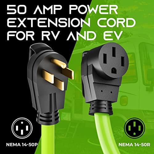 GearIT GearIT 50-Amp Extension Cord for RV and EV (50 Feet) 4-Prong 250-Volt, Tesla Model 3/S/X/Y, NEMA 14-50P to 14-50R 6/3, 8/1 STW AWG Gauge Outdoor Auto Power Cord