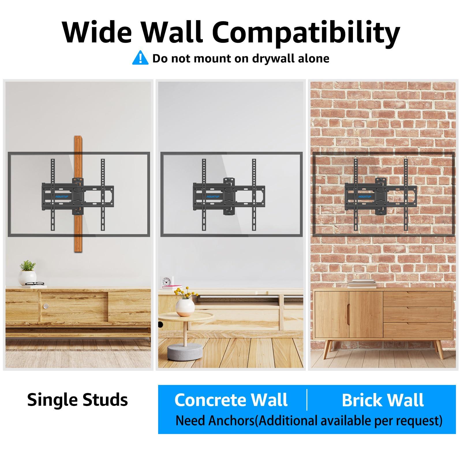 MOUNTUP MOUNTUP TV Wall Mount, Full Motion TV Bracket for Most 26-55 Inch Flat Screen/Curved TVs, Universal Articulating Single Stud Swivel Tilt Wall Mount with Max VESA 400x400mm, Holds up to 77 lbs
