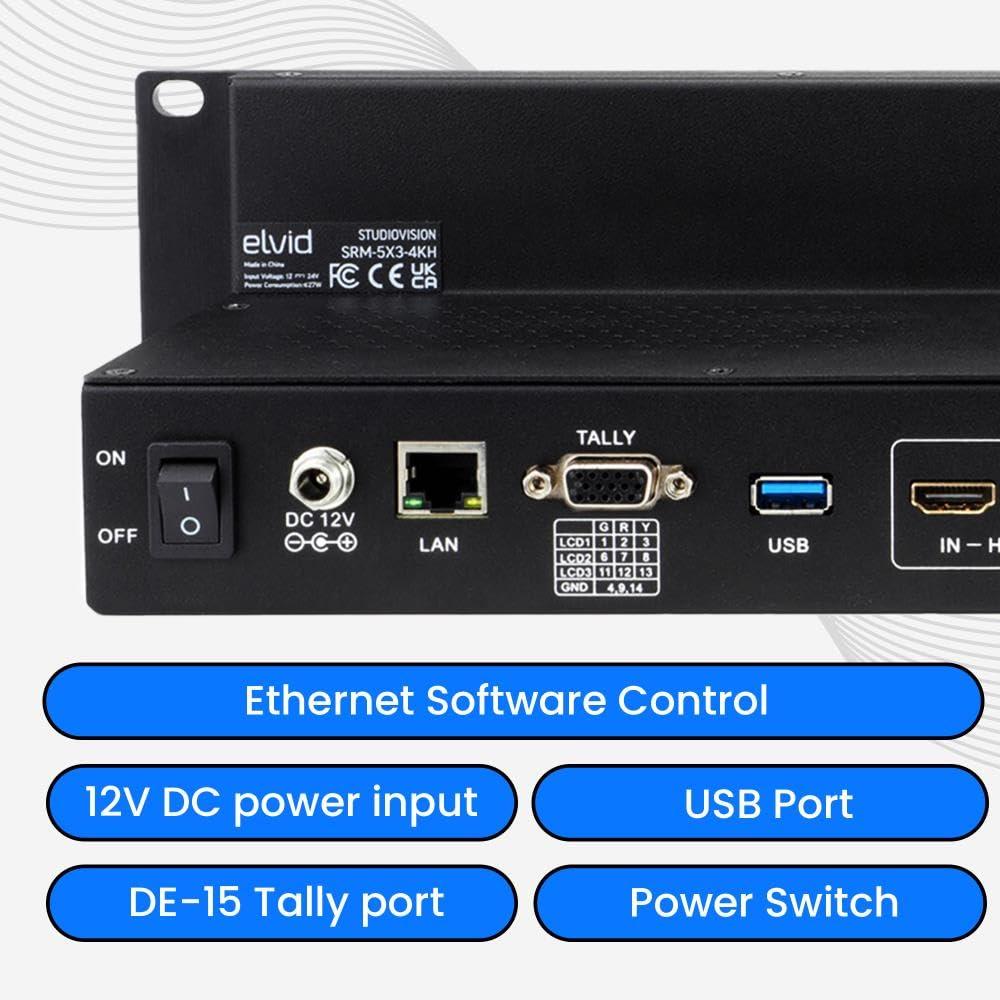 ELVID ELVID Triple 5" Full HD Rackmount Monitor Triple IPS Displays, HDMI & 3G-SDI Inputs, Wide Viewing Angle, 3D LUT Support, Integrated Waveform & Vectorscope, Ethernet Control