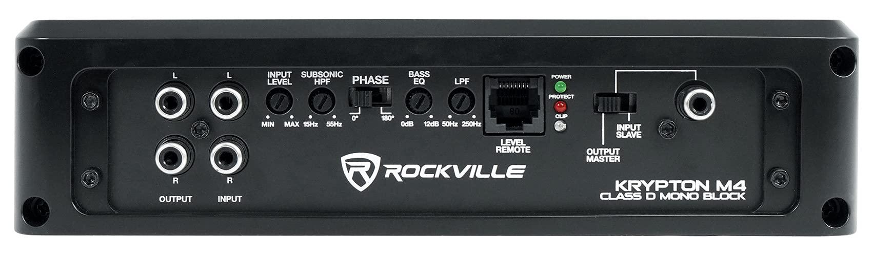 Rockville Rockville Krypton M4 2400W 4-Channel Car Amplifier, Dyno-Certified RMS, Voltage Display, Bass Remote, Clip Indicator, Class AB, Perfect for Car Audio