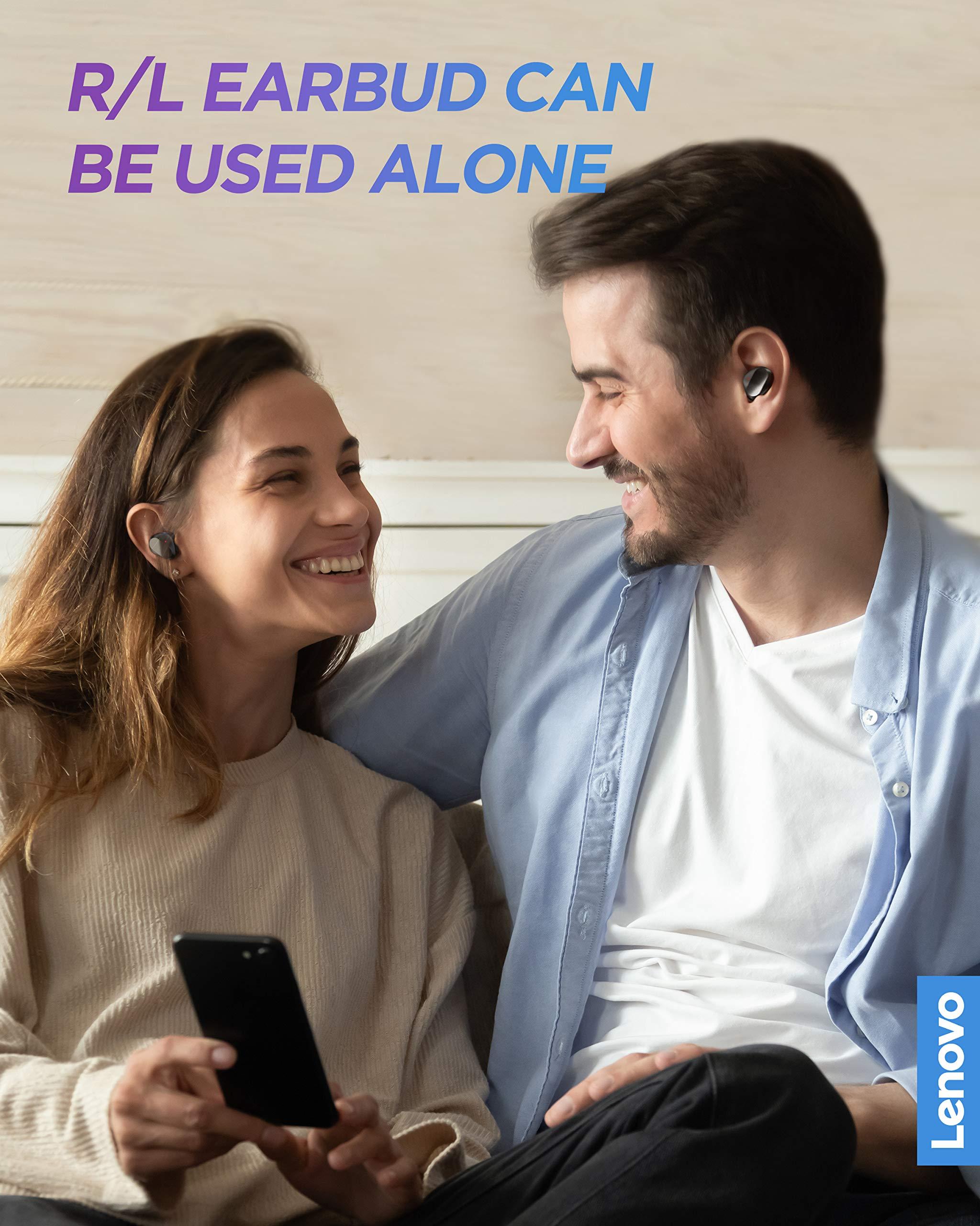 Lenovo Lenovo True Wireless Earbuds Bluetooth 5.0 IPX5 Waterproof with USB-C Quick Charge and Built-in Microphone for Work/Travel/Gym (Black)