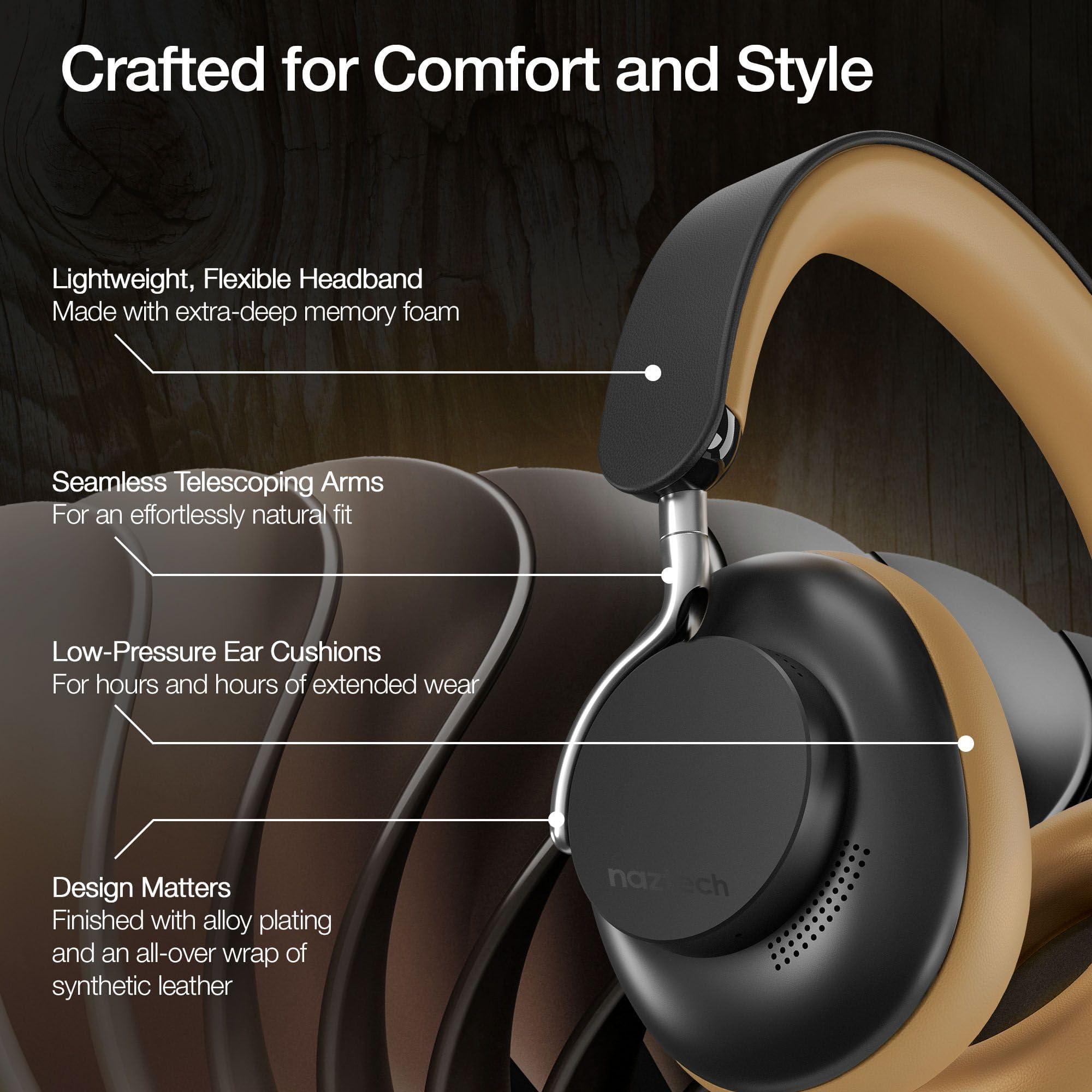 Naztech Naztech Aura 360 Vintage 24HR ANC Over Ear Headphone Wireless, Noise Cancelling Headphones Over Ear, Bluetooth Headphone Gym, Active Noise Cancelling Head Phones, Multipoint Connection Dual Voice Mic