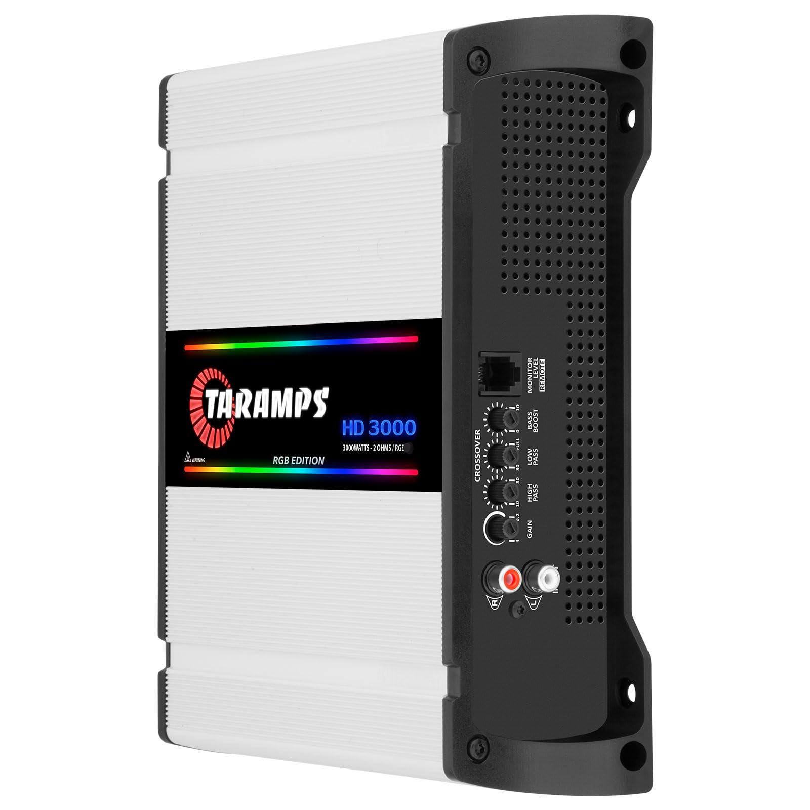 Taramp's Taramps HD 3000 2 Ohms RGB Effects 1 Channel 3000 Watts RMS MAX Full Range Car Audio Monoblock LED Monitor Indicator Class D Amplifier Crossover, HD 3k