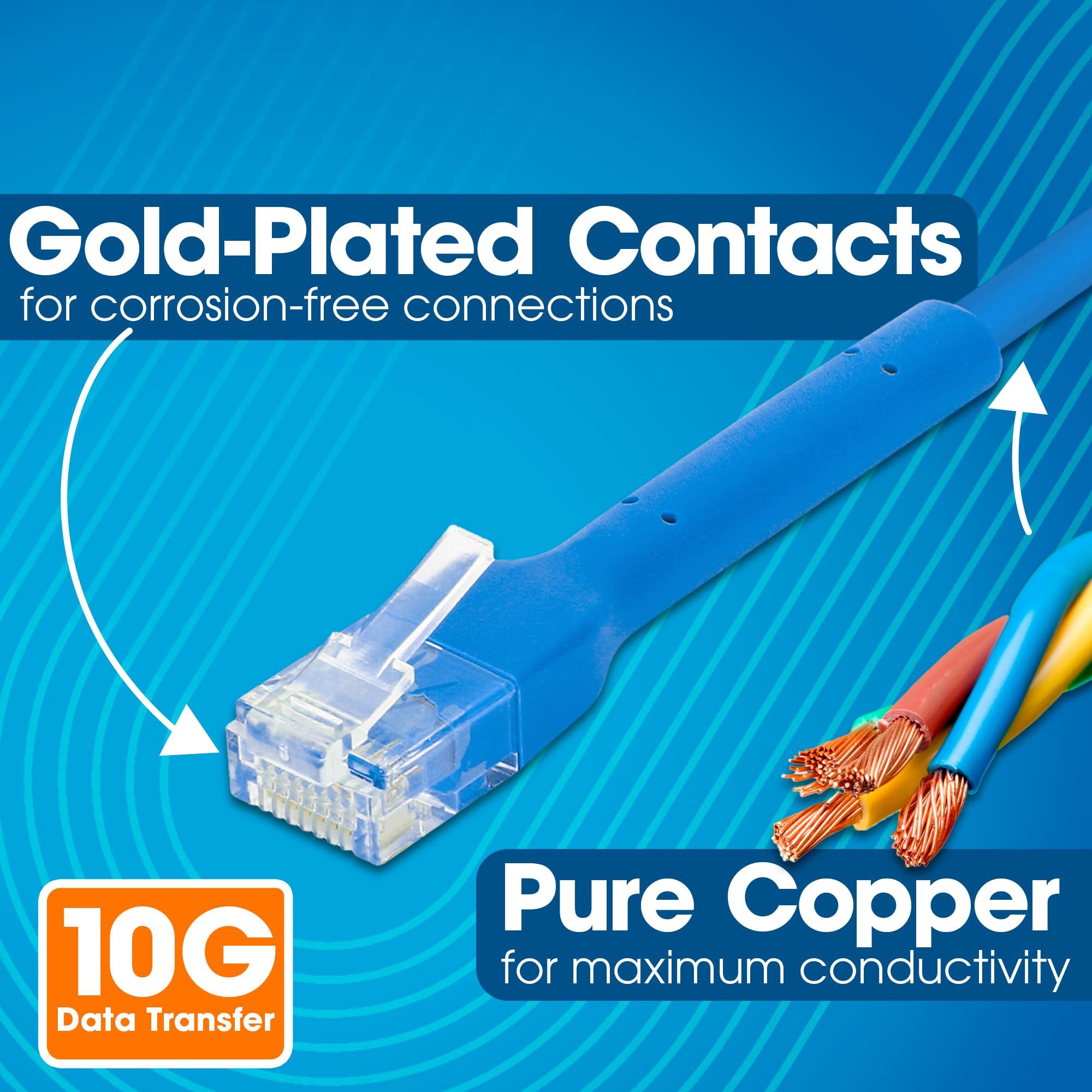 Intellinet Intellinet FlexiBoot Slim Cat6 Ethernet Network Patch Cable 10-Pack - 10Gbps & 250MHz, Flexible Bendable Boot, 32AWG Pure Bare Copper Wire, Gold-Plated Contacts - 14ft, Blue