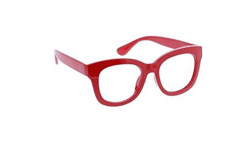 Peepers by PeeperSpecs Peepers by PeeperSpecs Women's Center Stage Soft Square Oversized Blue Light Blocking Progressive Reading Glasses, Red, 1.50 + 1.5