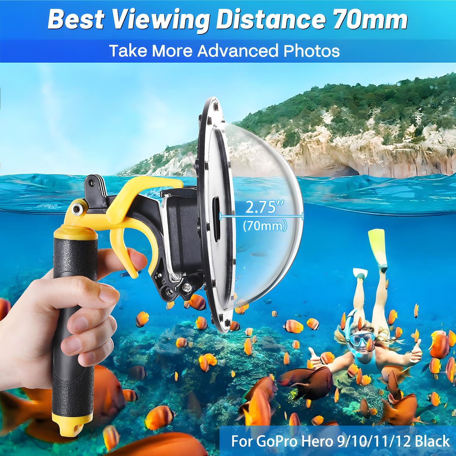 FEIMUOSI Dome Port for GoPro Hero 12 11 10 9 Black,Waterproof Housing Case Compatible with GoPro Hero 9 10 11 12 Underwater Protective Diving Dome GoPro Lens Accessories with Trigge Pistol an-ti Fog Insert