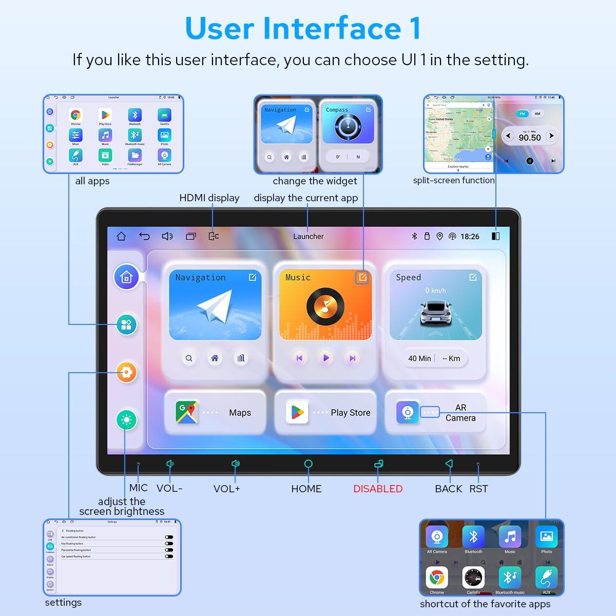 JOYING JOYING Car Stereo 10.1 Inch Single Din Radio with Wireless CarPlay & Android Auto, Android 12 Head Unit Support AM/FM Radio, Bluetooth 5.0, Mirror Link(JY-UZS10N8-MR)