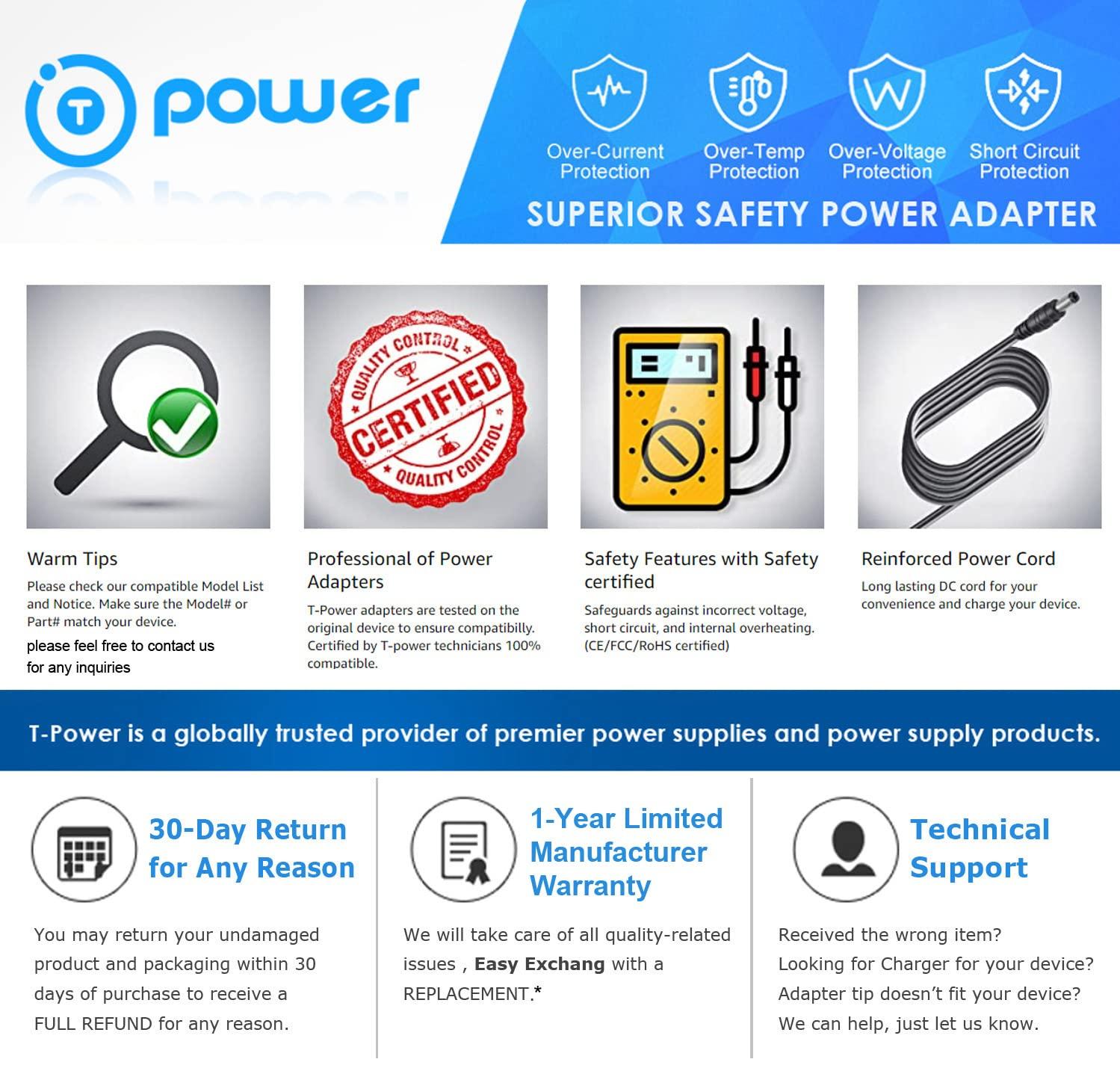 T POWER T POWER Charger for Bissell 1624554 Pet Stain Eraser Powerbrush Series 2842 2846 2837 2877 176159 Cordless Portable Hand Vacuum Cleaner ZD006C100063USE Ac Dc Adapter Power Supply