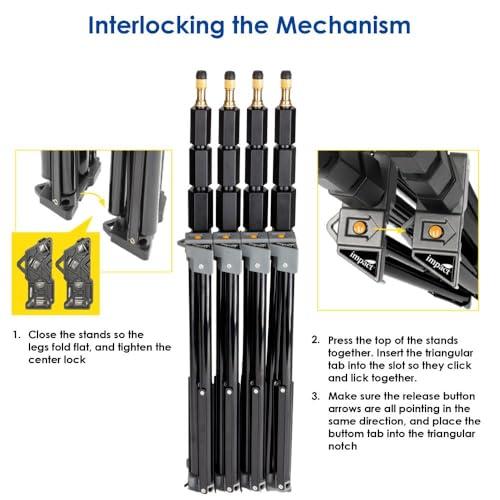 Impact Impact Link Interlocking Air-Cushioned Light Stand (7.9') - Heavy Duty 3-Section Light Stand for Photography, 8.8 lb Capacity, 5/8" Baby Pin, 3/8"-16 Thread for Studio Lighting, LED, Ring Lights