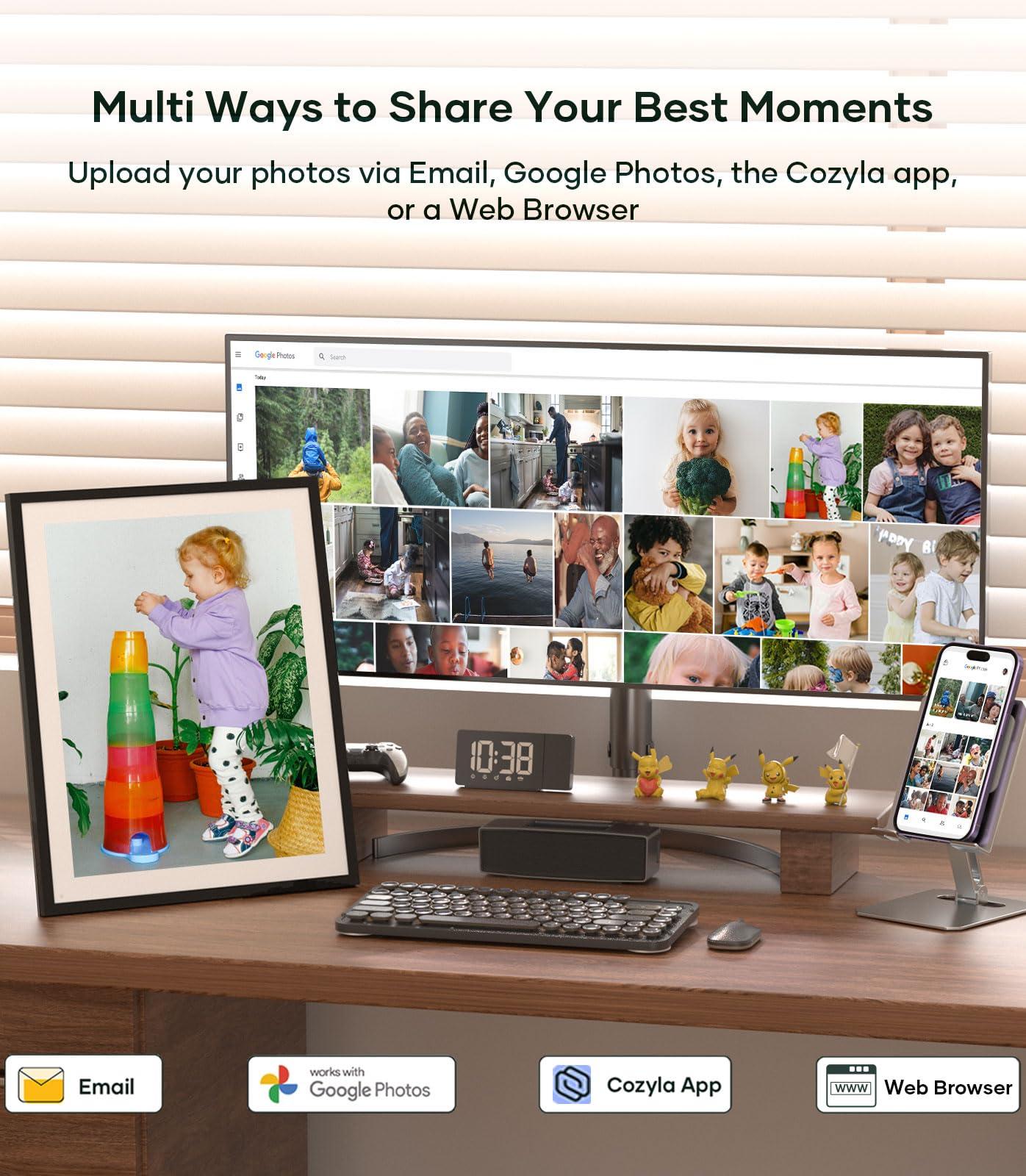 cozyla Cozyla Digital Picture Frame Large 17 Inch Digital Photo Frame Share Pictures via Email Google Photos Web Browser App Electronic Picture Frame Slideshow Free Unlimited Storage Video Picture Frame Mat