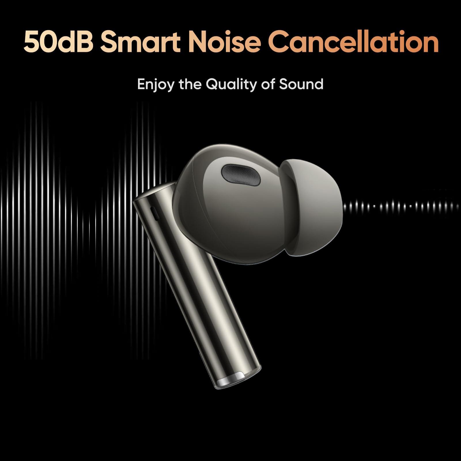 realme realme Air 6 Pro True Wireless Earbuds, 50dB Noise Reduction, Adaptive Noise Cancelling to Ears and Environment, Hi-Res Sound, LDAC, 3D Audio, 40H Battery, Wireless Charging, Bluetooth 5.3, Grey