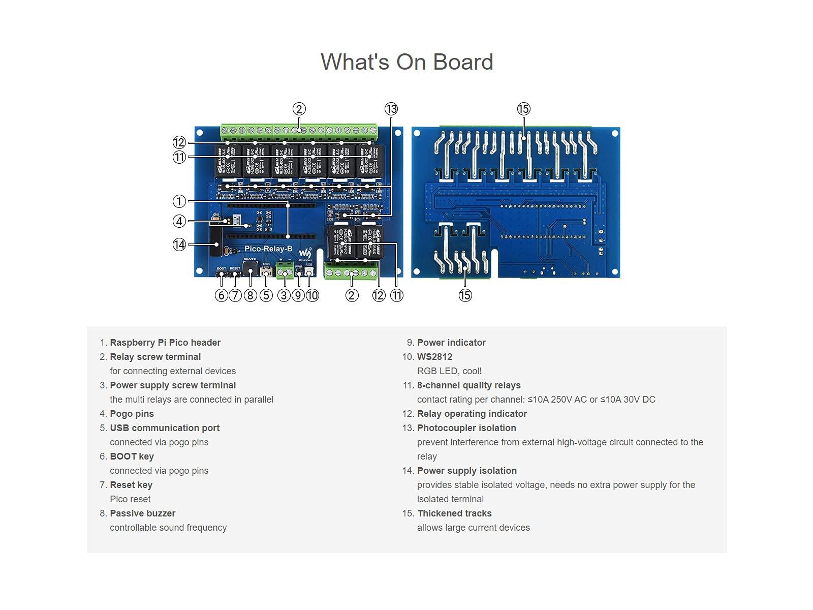 waveshare Waveshare Industrial 8-Channel Relay Module for Raspberry Pi Pico Power Supply Isolation Photocoupler Isolation