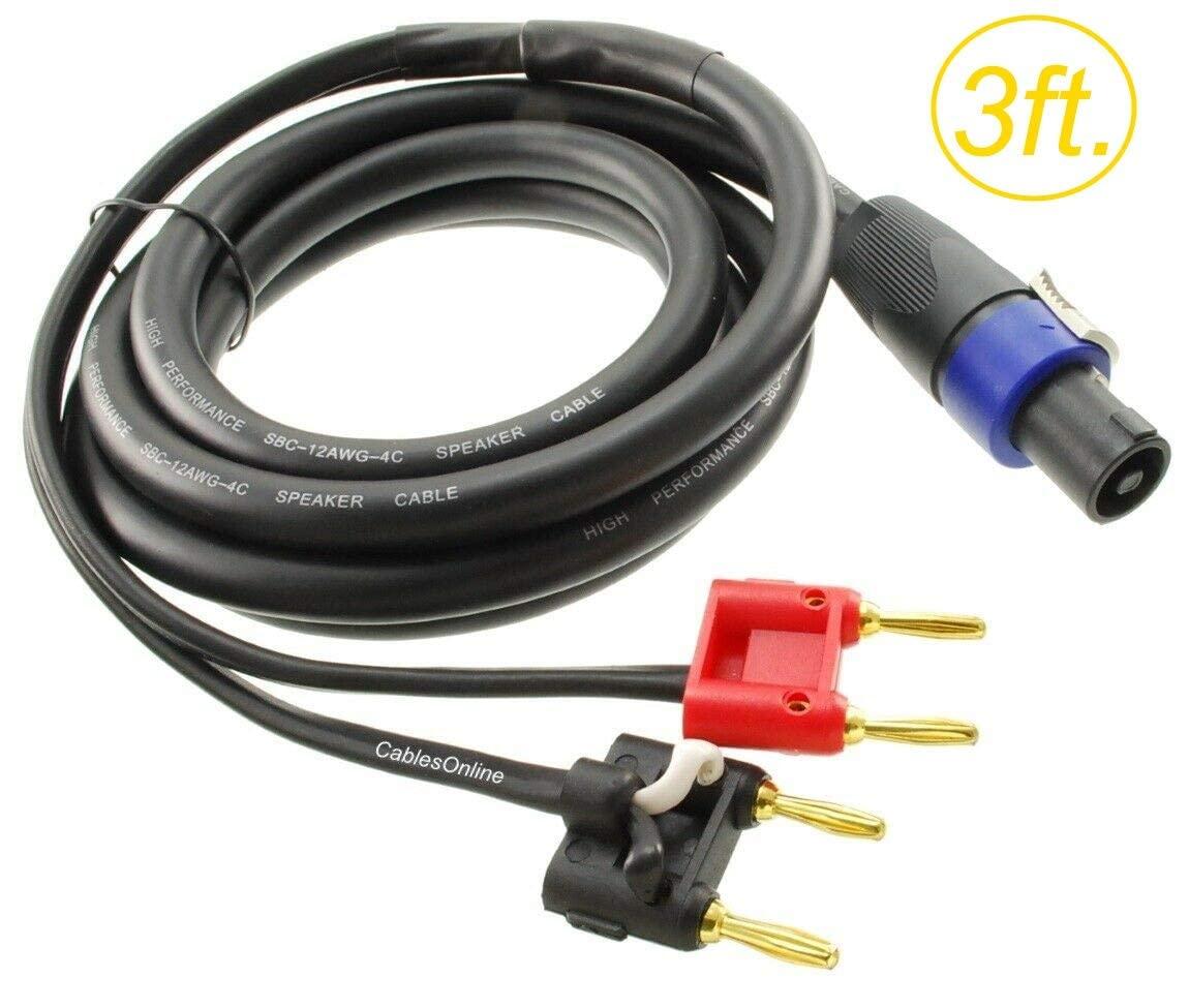 CABLESONLINE.COM ATLANTIC COMPUTERTECH CablesOnline, 3ft 12AWG 4-Pole Neutrik SpeakOn to 2-Dual Banana Preminum Speaker Cable, XR-K9203