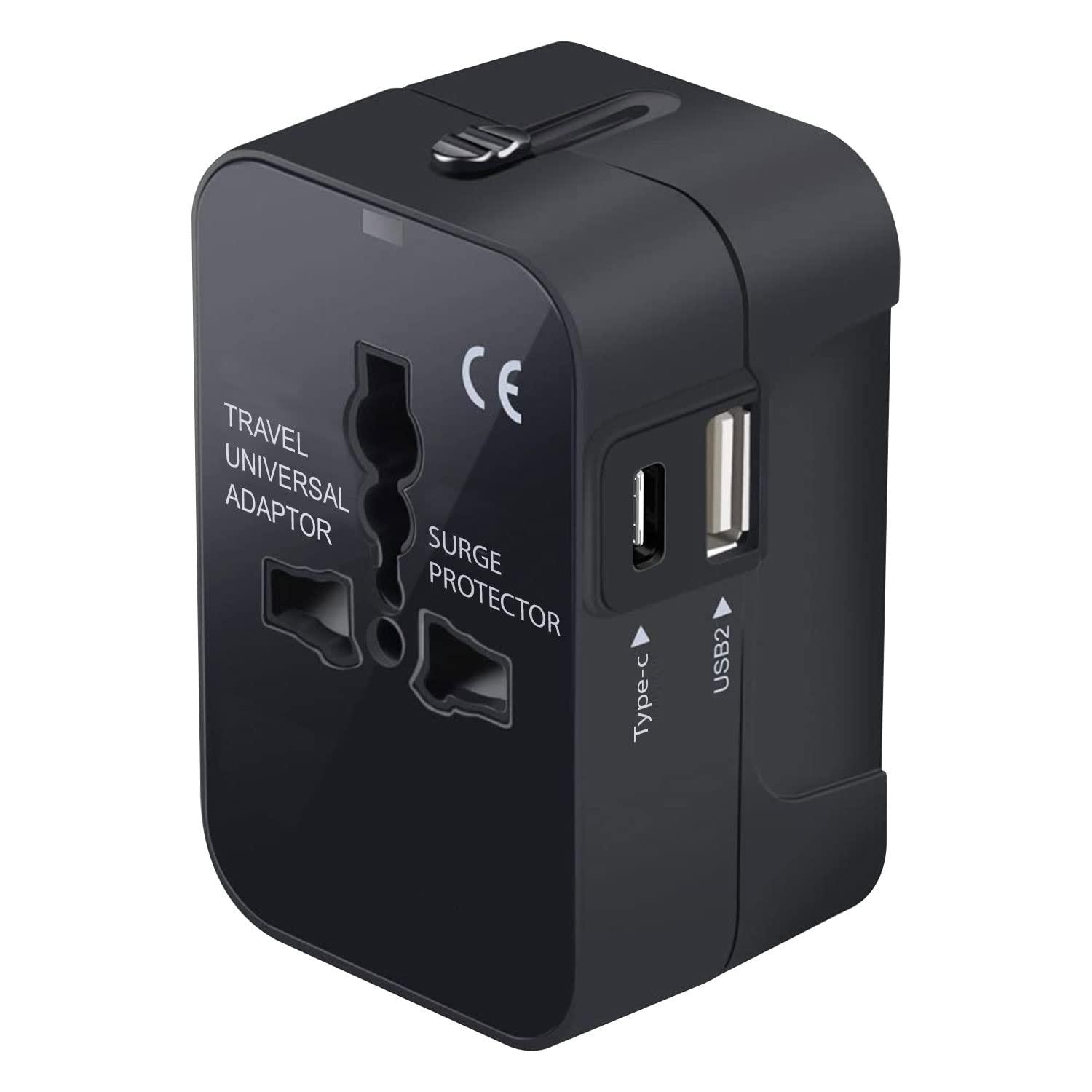 Cellet Portable Worldwide Universal Power Adapter Converter All in One International Wall Charger Plug for Wall Plug Input in USA EU UK France Italy Australia India Outlets (with USB-A and USB-C)