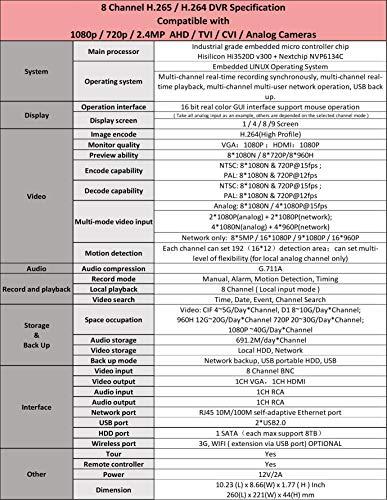 Evertech Evertech 8 Channel HD H.265 DVR AHD TVI CVI Analog CCTV Security Surveillance Recorder 4TB Hard Drive