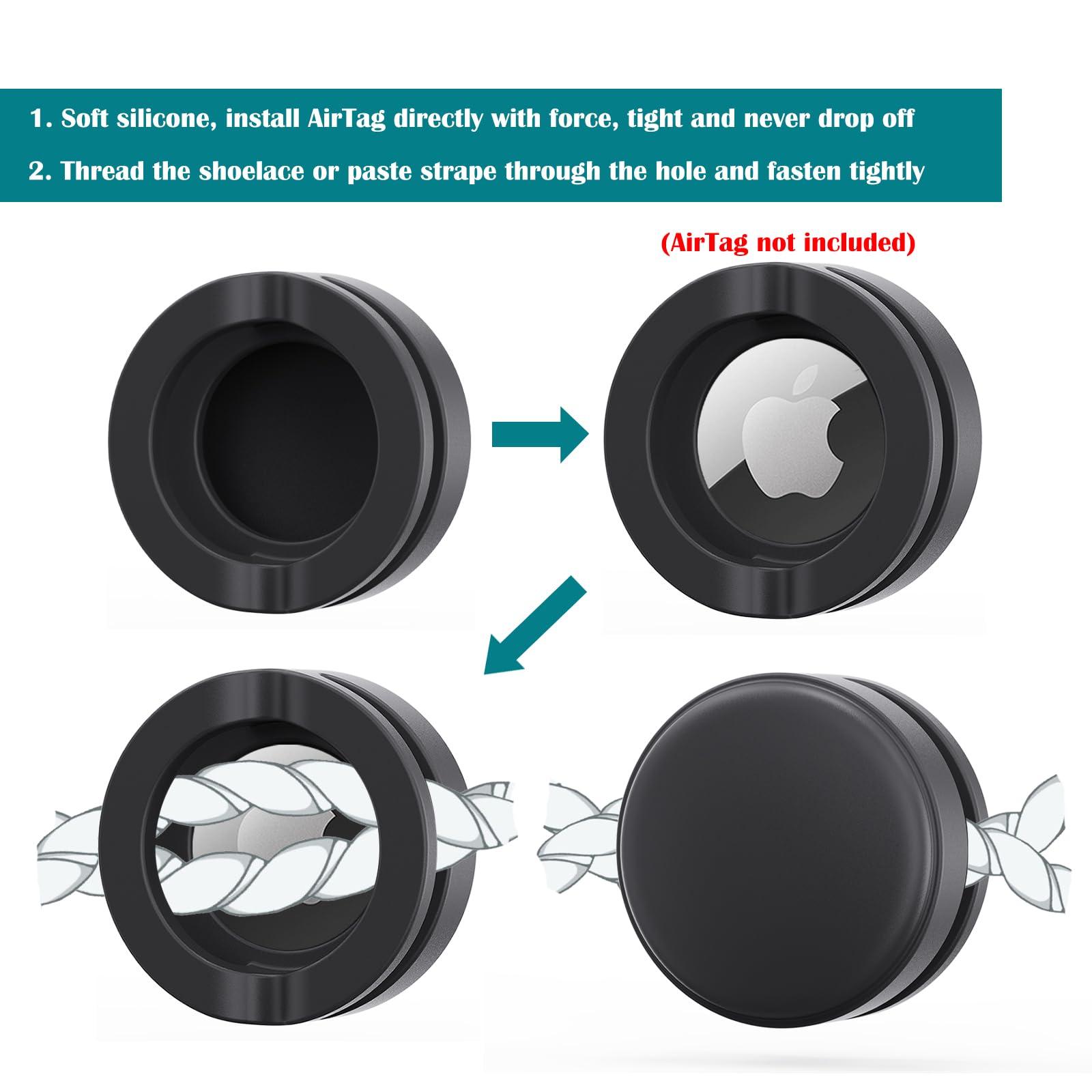 ZUBUHUHU 2 Pack AirTag Holder for Kids Shoelaces, Hidden Silicone Air Tag Case Holder for Children Shoes Shoestring (Black, White)