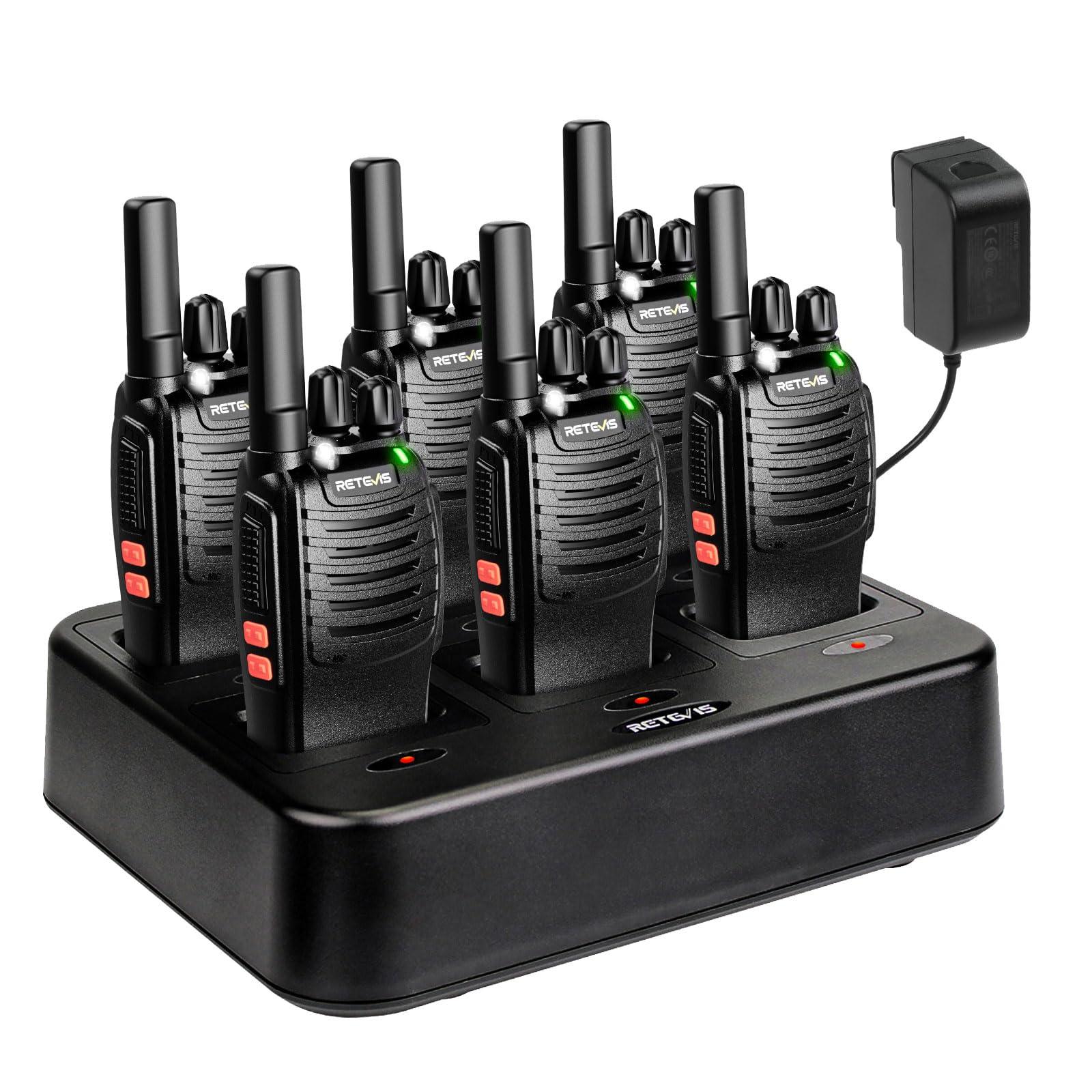 Retevis Case of 6,Retevis H-777 Walkie Talkies for Adults Long Range, Rechargeable Two-Way Radios,with 6-Way Multi Unit Charger,Flashlight Handheld Business 2 Way Radios