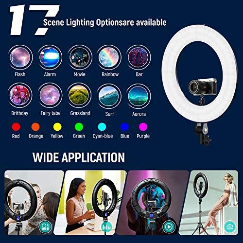 weeylite Weeylite 18 inch RGB Ring Light, App Control RGB Light Ring with Stand and Phone Holder/Remoter/Ipad Holder, Dimmable 2500K8500K CRI 95+ LED Circle Selfie Light for TikTok Selfie Liver Stream Makeup