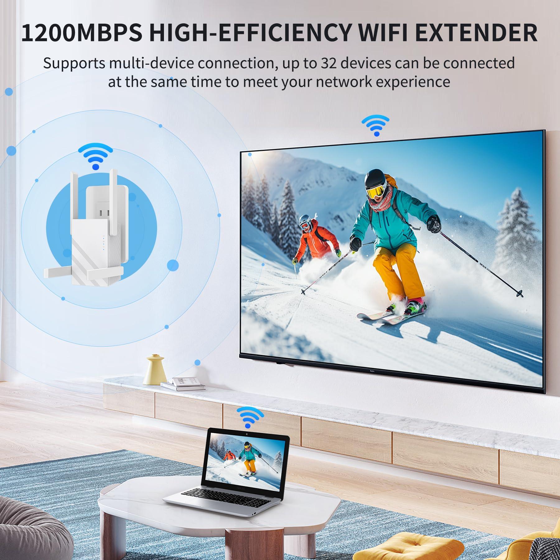 Oaitree 2025 WiFi Extender Signal Booster, WiFi Extender 5GHz/2.4GHz, 1200Mbps WiFi Range Extender, WiFi Extender with Ethernet Port.