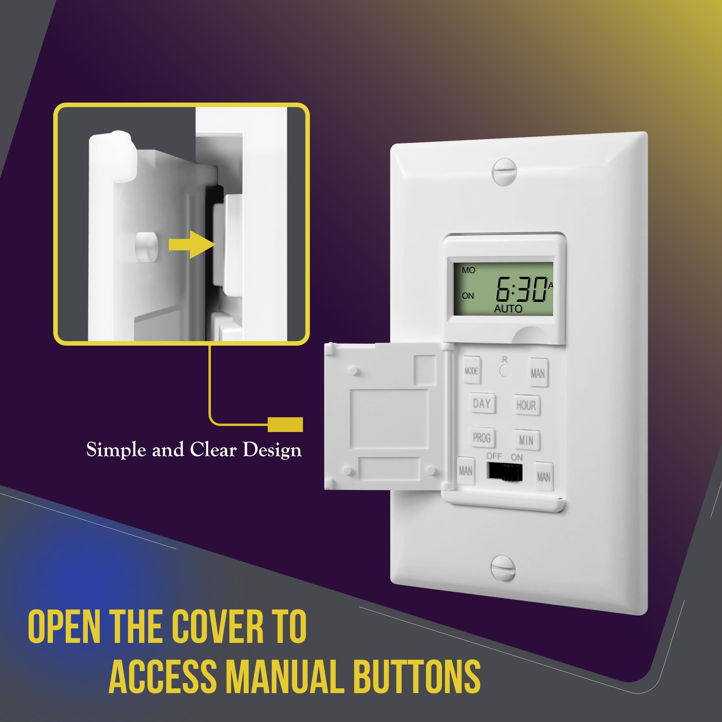 ENERLITES ENERLITES Programmable Digital Timer Switch for Lights, Fans, Motors, 7-Day 18 ON/OFF Timer Settings, Single Pole, Neutral Wire Required, UL Listed, HET01-C, White, 2 Pack