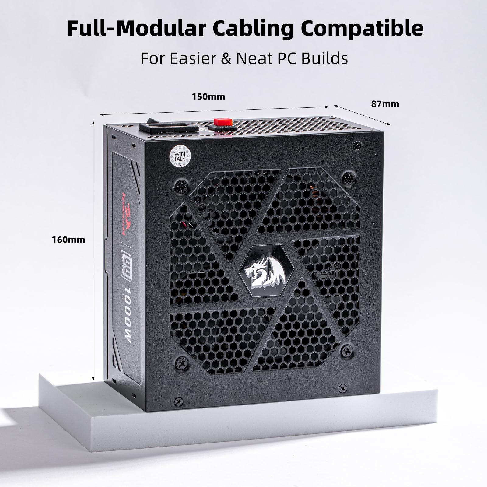 Redragon Redragon PSU017 80+ Platinum 1000 Watt ATX 3.0 & PCIe 5.0 Fully Modular Gaming Power Supply, 80 Plus Certified, 100% Japanese Capacitors & Low Noise Smart-ECO Fan, Fully Modular w/12VHPWR Cable
