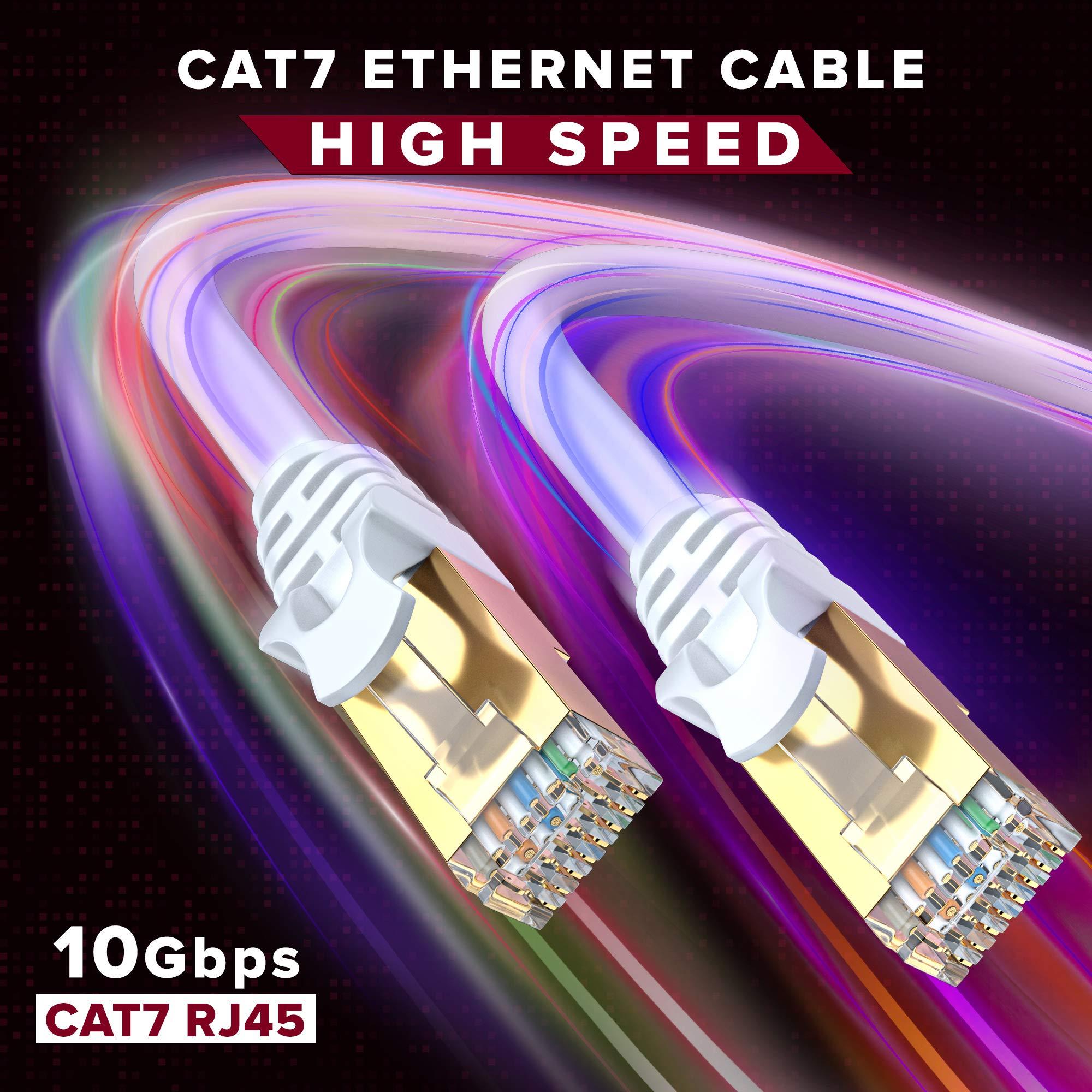 Maximm Cat 7 Ethernet Cable 10 ft - High-Speed Cat7 Internet & Network LAN Patch Cables, RJ45 Connectors - Perfect for Gaming, Streaming, and More (White)