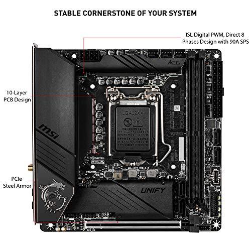 MSI MSI MEG Z490I Unify Gaming Motherboard (LGA 1200, Intel 10th Gen, M.2, USB 3.2 Gen 2, DDR4, Wi-Fi 6, SLI, CFX, Gigabit LAN, Thunderbolt 3, Mini-ITX)