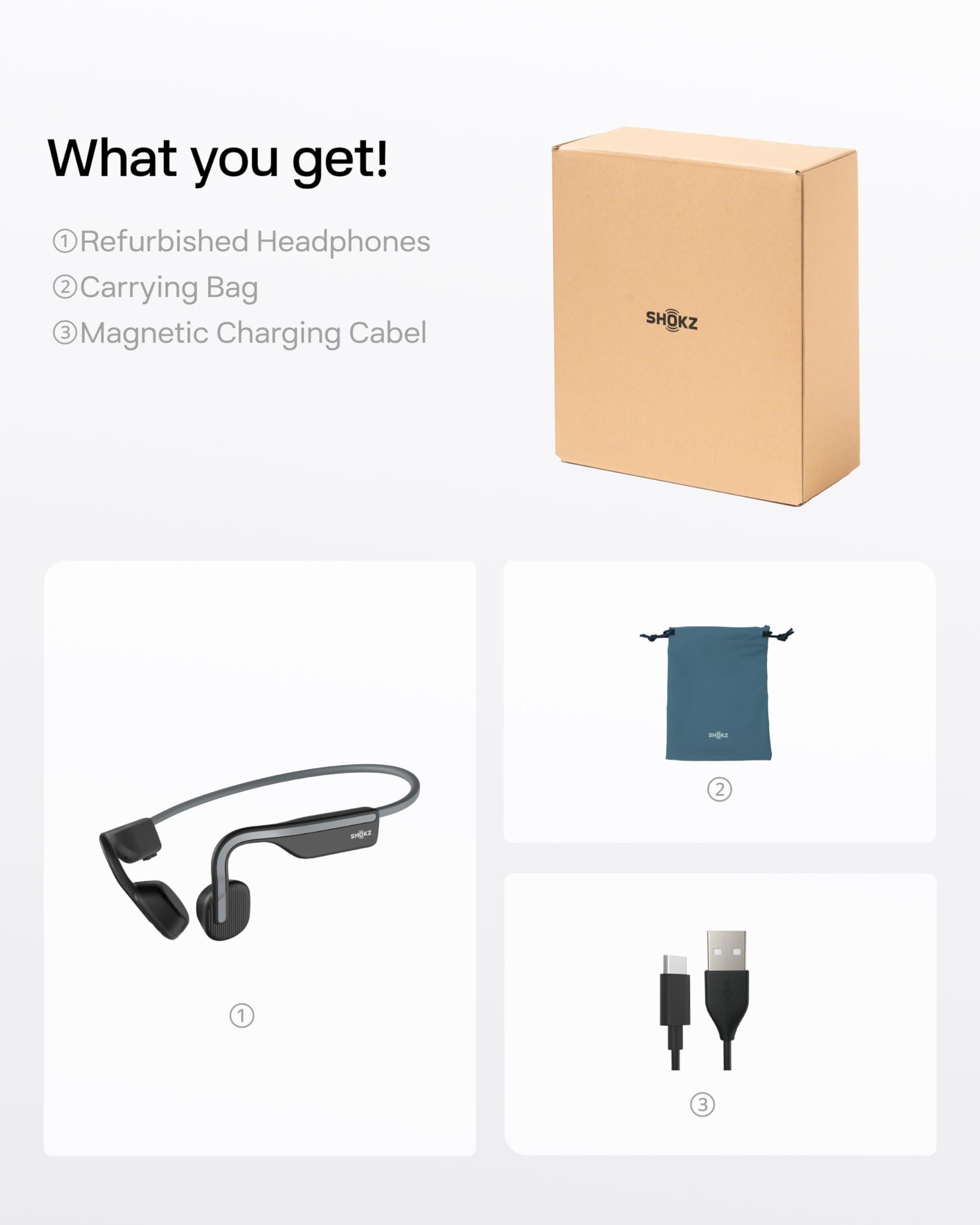 SHOKZ SHOKZ OpenMove - Open-Ear Bluetooth Sport Headphones - Bone Conduction Wireless Earphones - Sweatproof for Running and Workouts, with Sticker Pack (Grey) (Renewed)