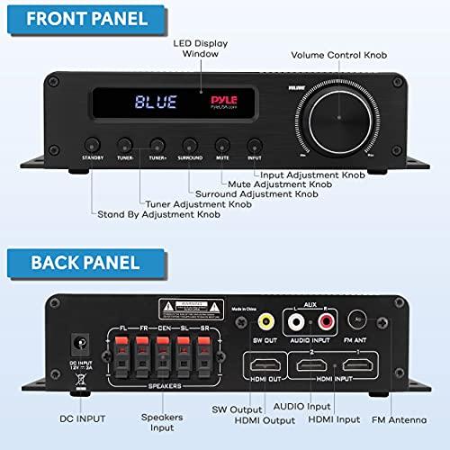 Pyle Pyle Wireless Bluetooth Home Audio Amplifier - 100W 5 Channel Home Theater Power Stereo Receiver, Surround Sound w/HDMI, AUX, FM Antenna, Subwoofer Speaker Input, 12V Adapter - Pyle PFA540BT.5