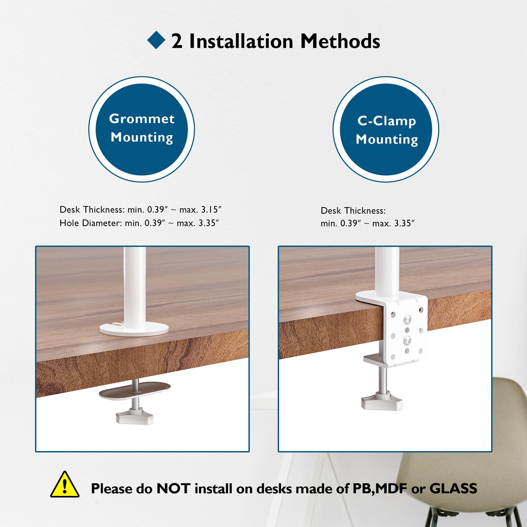 BONTEC BONTEC Dual Monitor Stand White, Monitor Mount for 13-27 Inch LCD LED, Ergonomic Full Motion Heavy Duty Double Monitor Arms Hold up to 22 lbs, VESA 75x75/100x100 mm