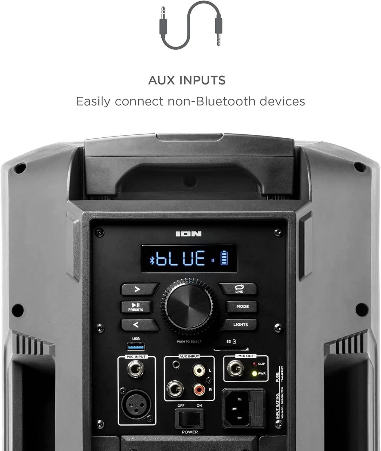 Ion ION Audio - Power Glow 300 Rechargeable Battery Powered Bluetooth Speaker System with LED Lights and Built-in Handles and Wheels, 300-Watt Sound System (Renewed)