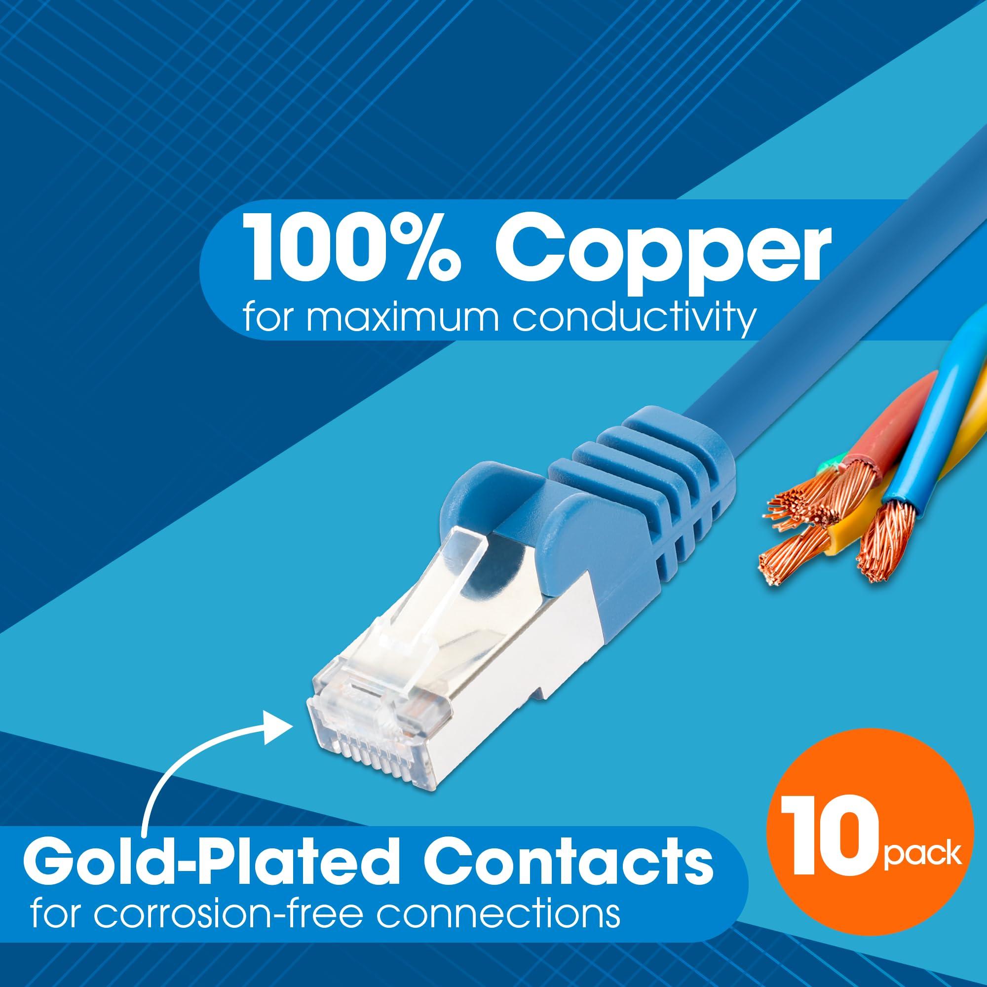 Intellinet Intellinet Slim Cat8 Ethernet Network Patch Cable 10-Pack - 40Gbps & 2000MHz, Snagless Boot, 30AWG Pure Bare Copper Wire, Gold-Plated Contacts, Lifetime Mfg Warranty 0.5ft, 10 Pack, Blue