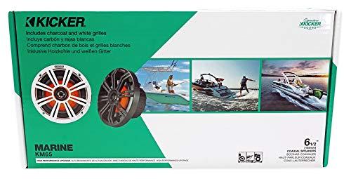 KICKER KICKER (2) 45KM654L 6.5\" 390w Marine LED Speakers w/Charcoal with White Grilles KM65 Bundle with 2 Rockville MAC65B 6.5\" Black Aluminum Wakeboard Tower Speaker Pod Enclosures