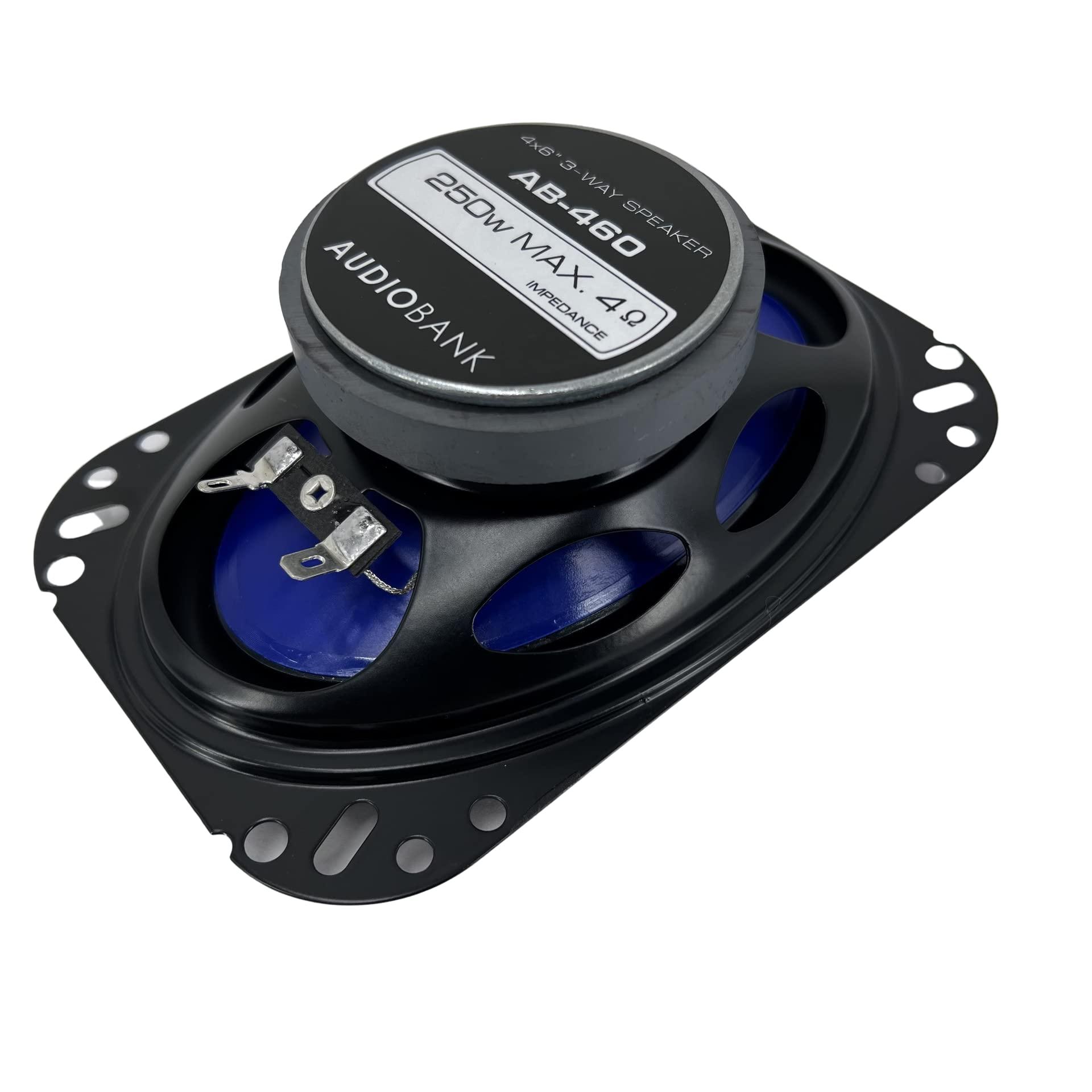 Audiobank Audiobank 2X 4x6 in 3-Way 250 Watts Coaxial Car Speakers CEA Rated 4 Ohm for Car, RV, ATV, Motorcyle (Pair) (2 Speakers)