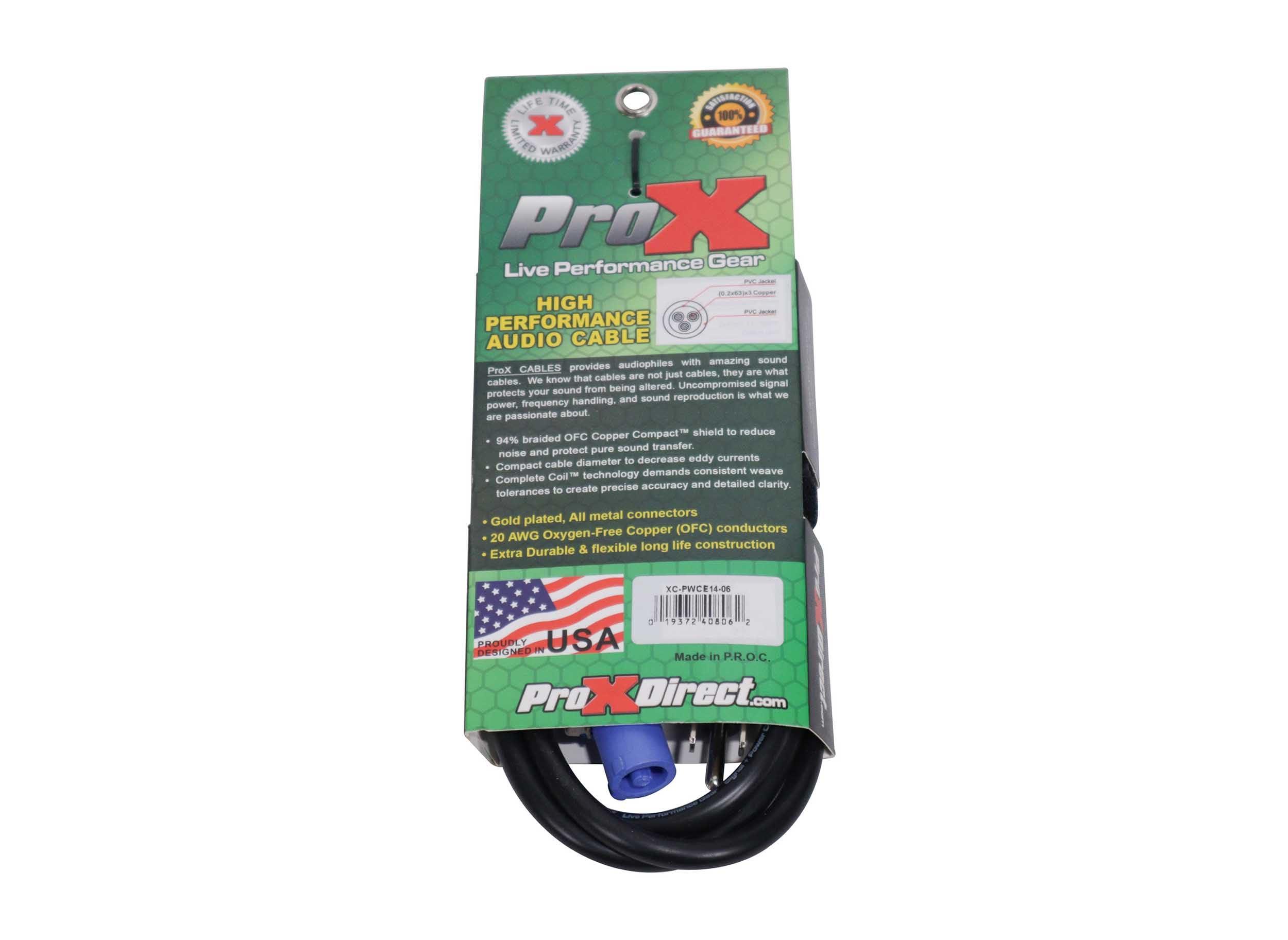 ProX Live Performance Gear ProX XC-PWCE14-06 6\' 14 AWG NEMA 5-15 Edison to PowerCon Blue Male High Performance Power Cord