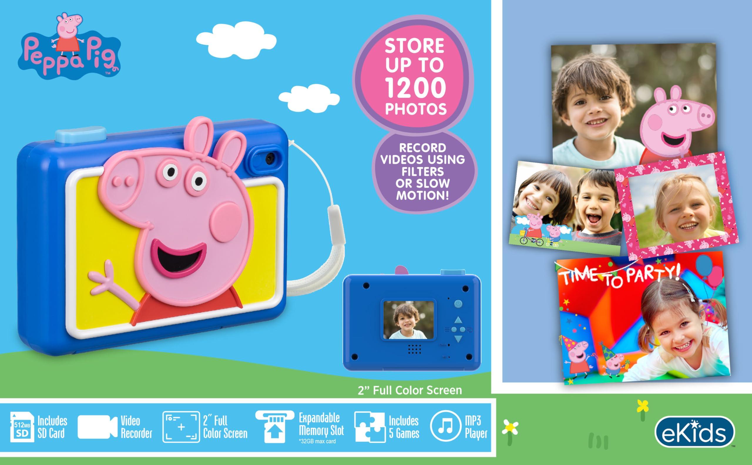 eKids ekids Peppa Pig Kids Camera with SD Card, Digital Camera for Kids with Video Camera, Built-in Digital Stickers for Fans of Peppa Pig Toys