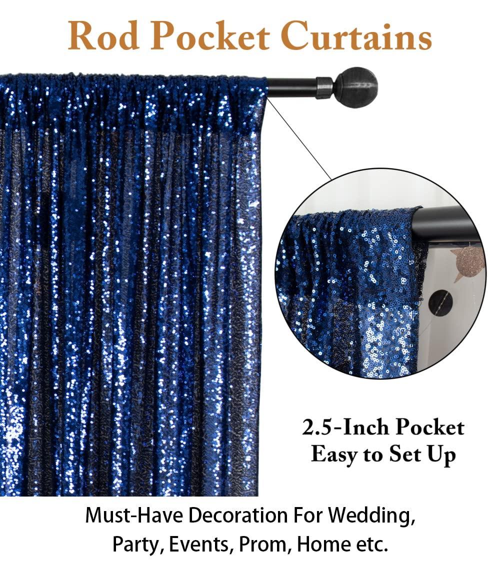 ShinyBeauty ShinyBeauty Sequin Backdrop Curtains 4 Panels Navy Blue 2FTx8FT Navy Blue Curtains Sequin Fabric Photo Backdrop Curtains Navy Blue Glitter Curtains for Party Baby Shower Backdrop Backgrounds