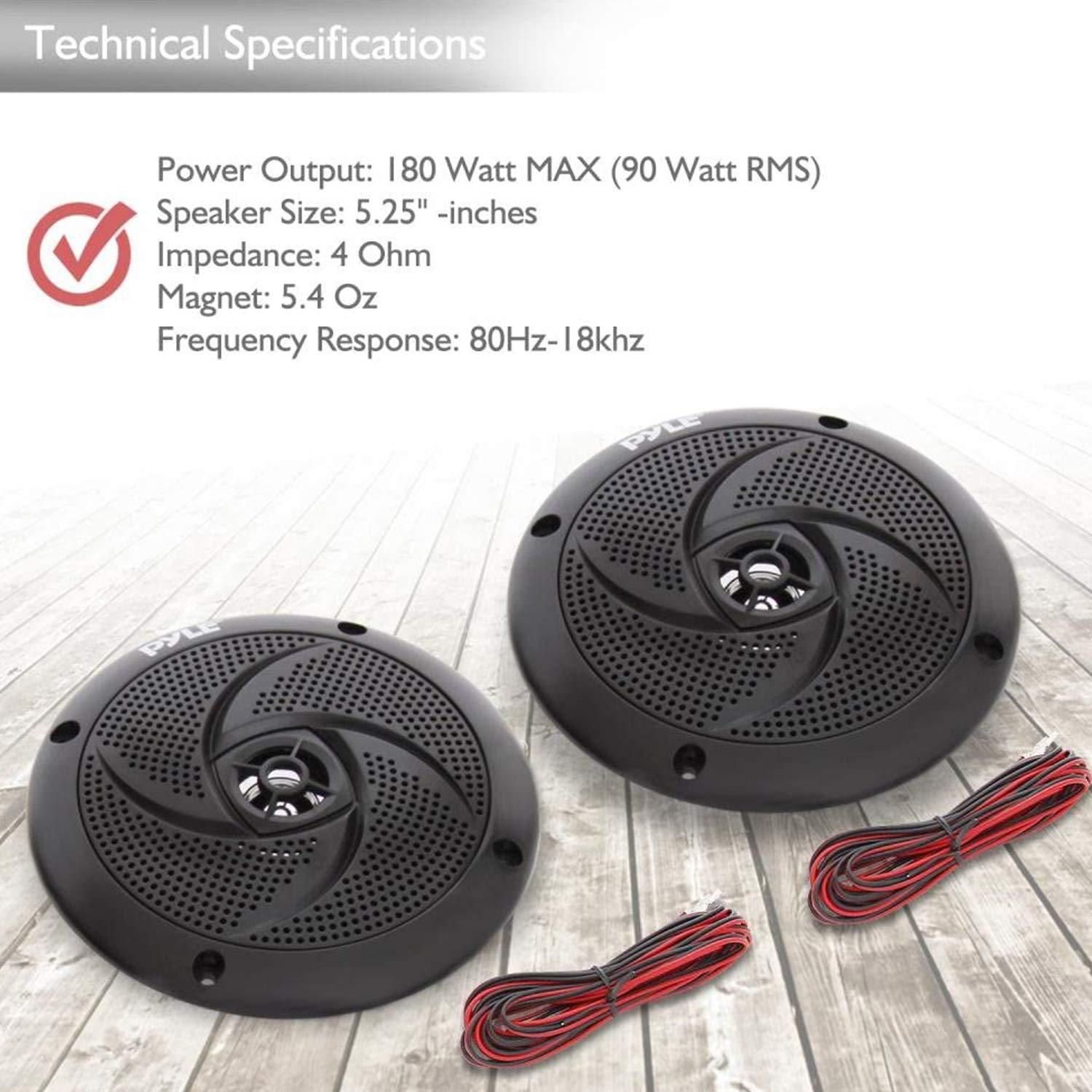 Pyle Pyle Marine Speakers - 5.25 Inch Low Profile Slim Style Waterproof Wakeboard Tower and Weather Resistant Outdoor Audio Stereo Sound System with 180 Watt Power - 1 Pair in White (PLMRS5B)