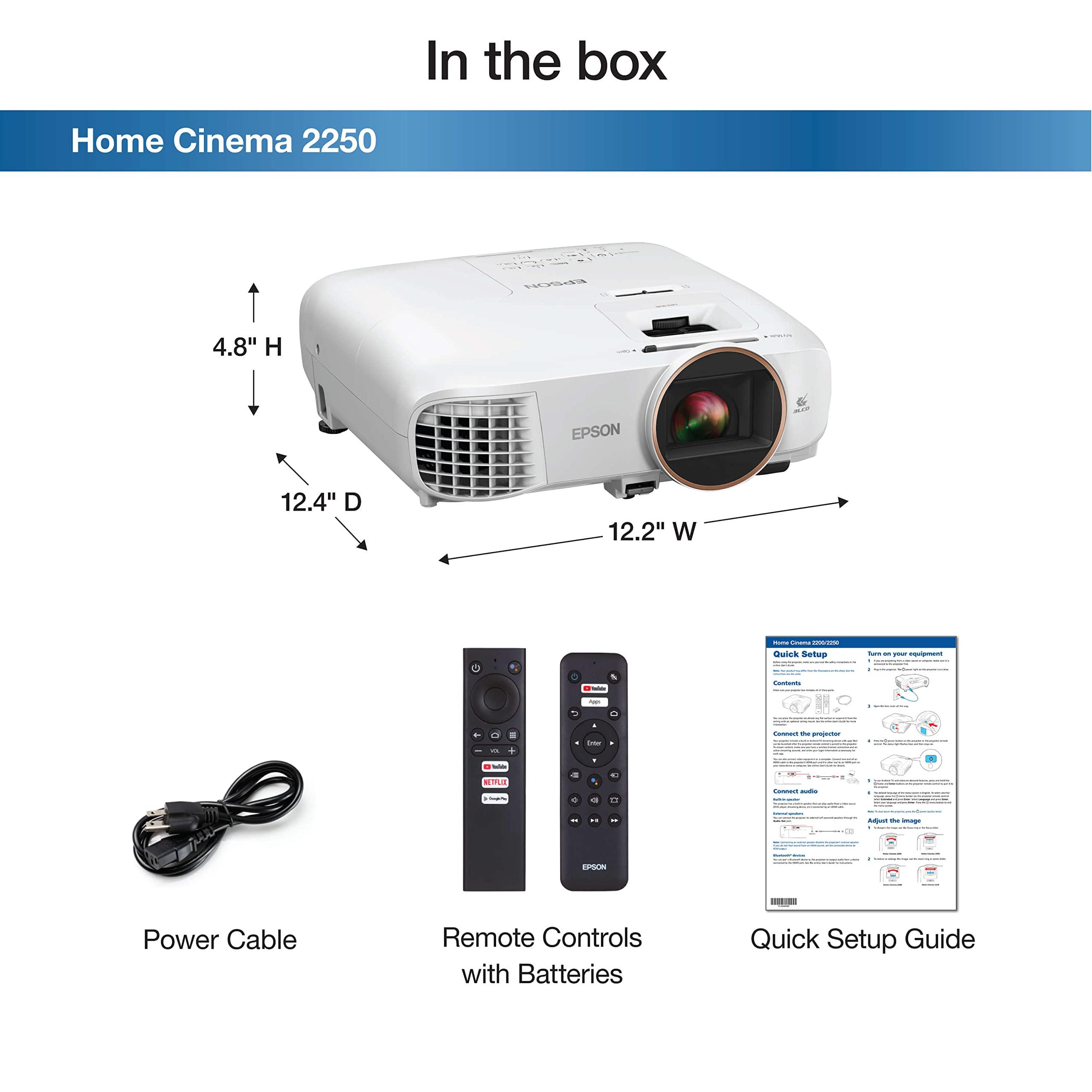 Epson Epson Home Cinema 2250 3LCD Full HD 1080p Projector with Android TV, Streaming Projector, Home Theater Projector, 10W Speaker, Image Enhancement, Frame Interpolation, 70,000:1 contrast ratio, HDMI