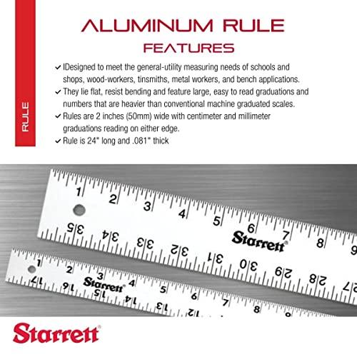 Starrett Starrett Straight Edge Aluminum Rule - Ideal for Schools, Shops, Metal Workers and Wood Workers - 24" Length, 2" Width, .081" Thickness, 1/8", 1/16" English - ASE-24