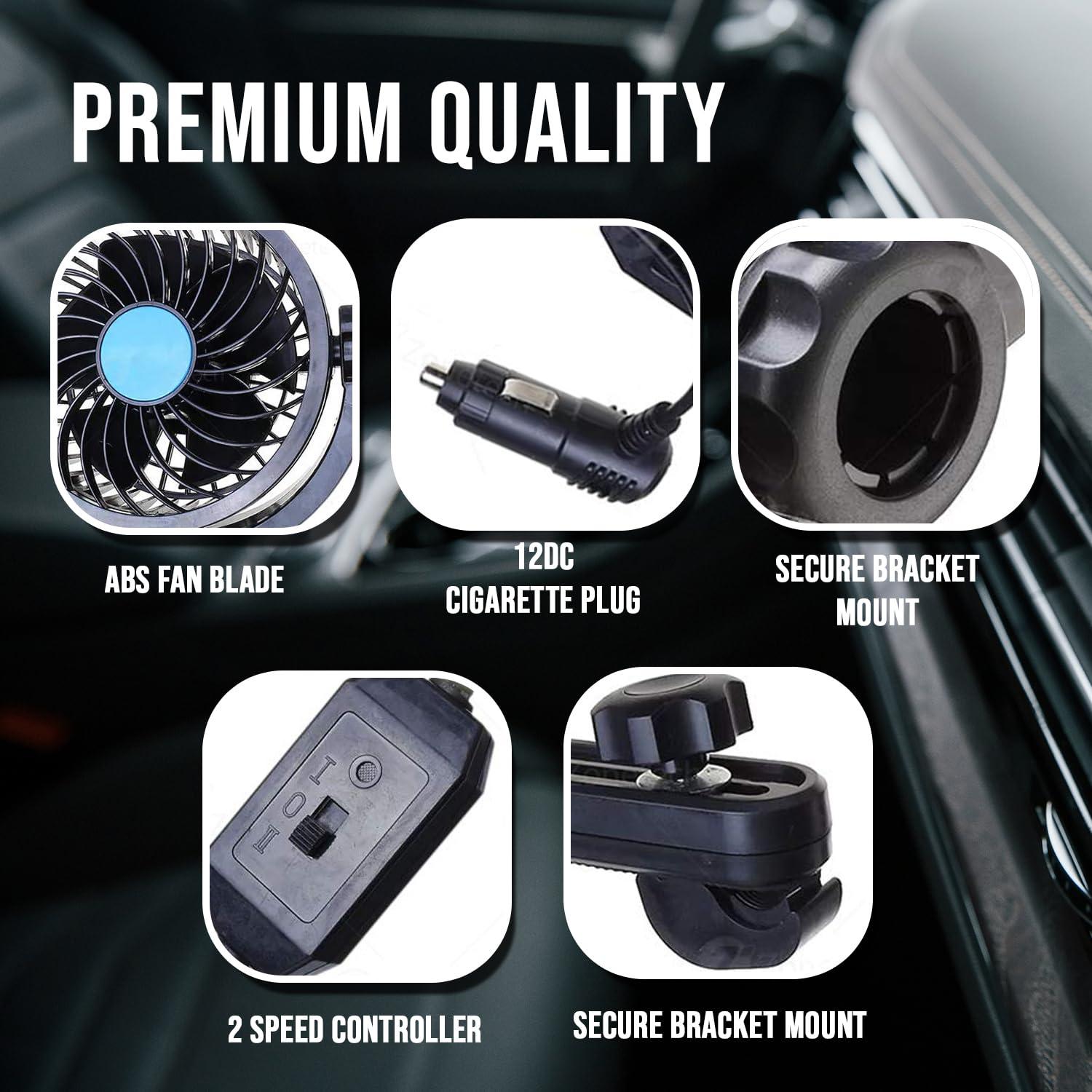 Zone tech ZONETECH Car Cooling Air Fan 12V- Dual Head Car Auto Electric Cooling Air Fan for Rear Seat (Black 1 pack)