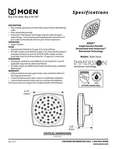 Moen Moen S6365EP Voss 6" Single-Function Eco-Performance Rainshower Showerhead with Immersion Technology, Chrome