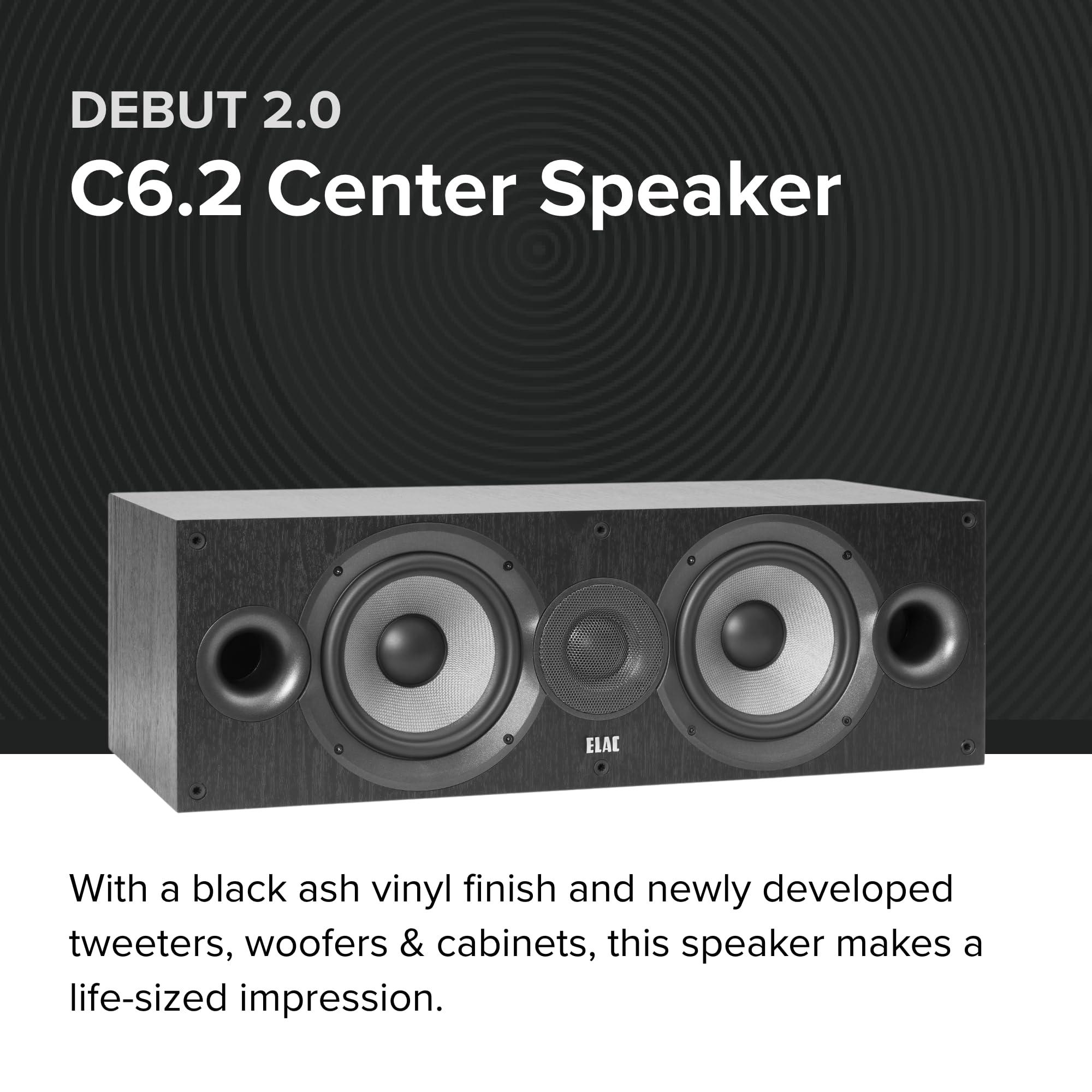 ELAC ELAC Debut 2.0 C6.2 Center Channel Speaker, Black - 1 Cloth Dome Tweeter & Dual 6.5 Aramid Fiber Woofers - 2-Way Bass Reflex - Up to 35,000 Hz Response