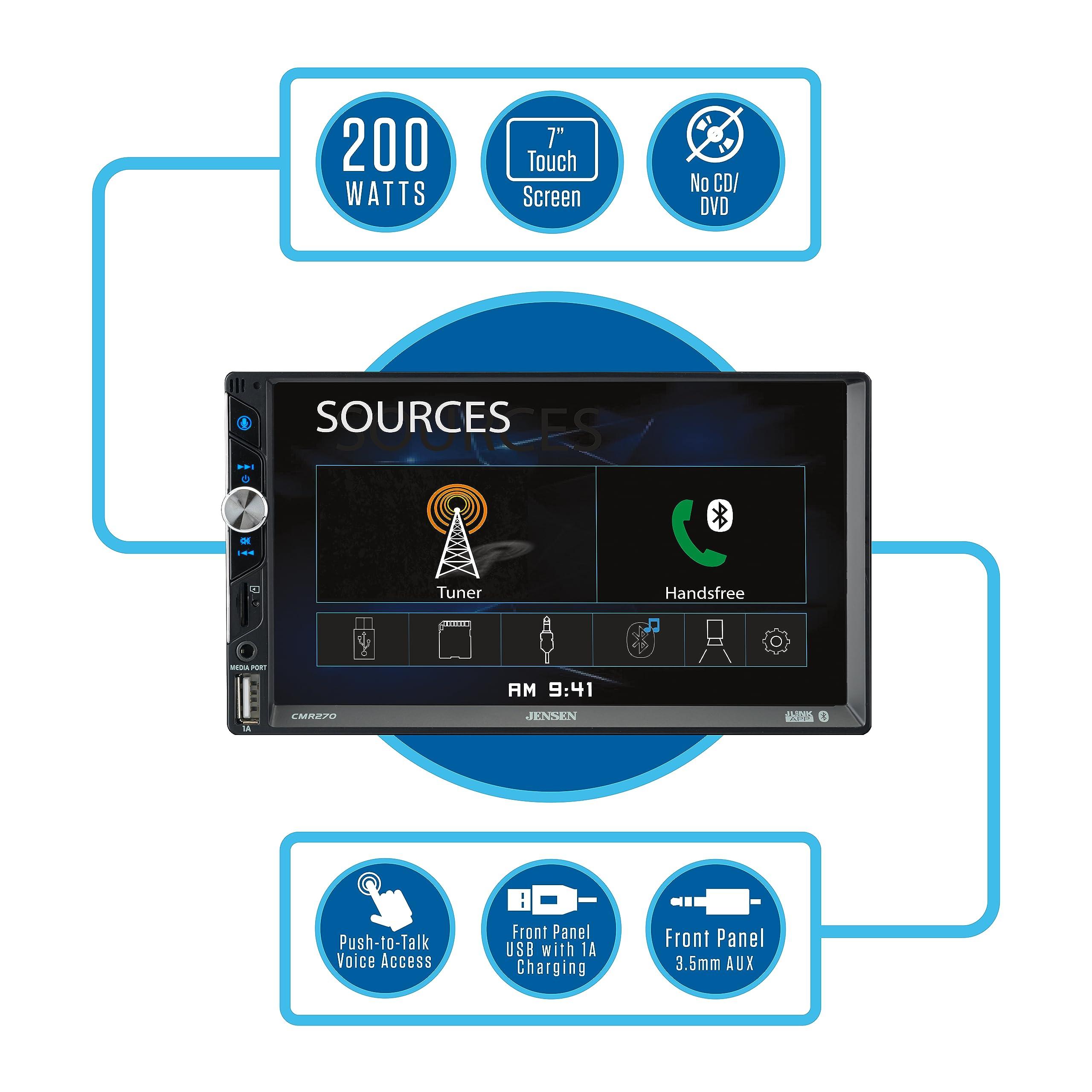 Jensen JENSEN CMR270 7-inch LED Digital Media Touch Screen Double DIN Car Stereo Radio & JS62 2-Way 6.5 inch Car Speakers