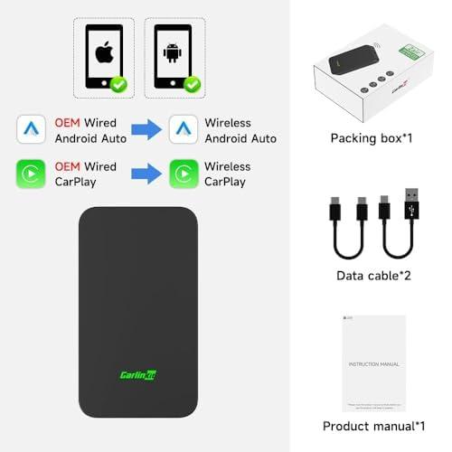 Carlinkit CarlinKit 5.0 Wireless CarPlay Adapter - Wireless Android Auto Car Adapter Adoption Chip 5G WiFi 5.8 GHZ | Stable & Fast Connection | Easy Operate | Small Size | Light Weight | Black(2air)